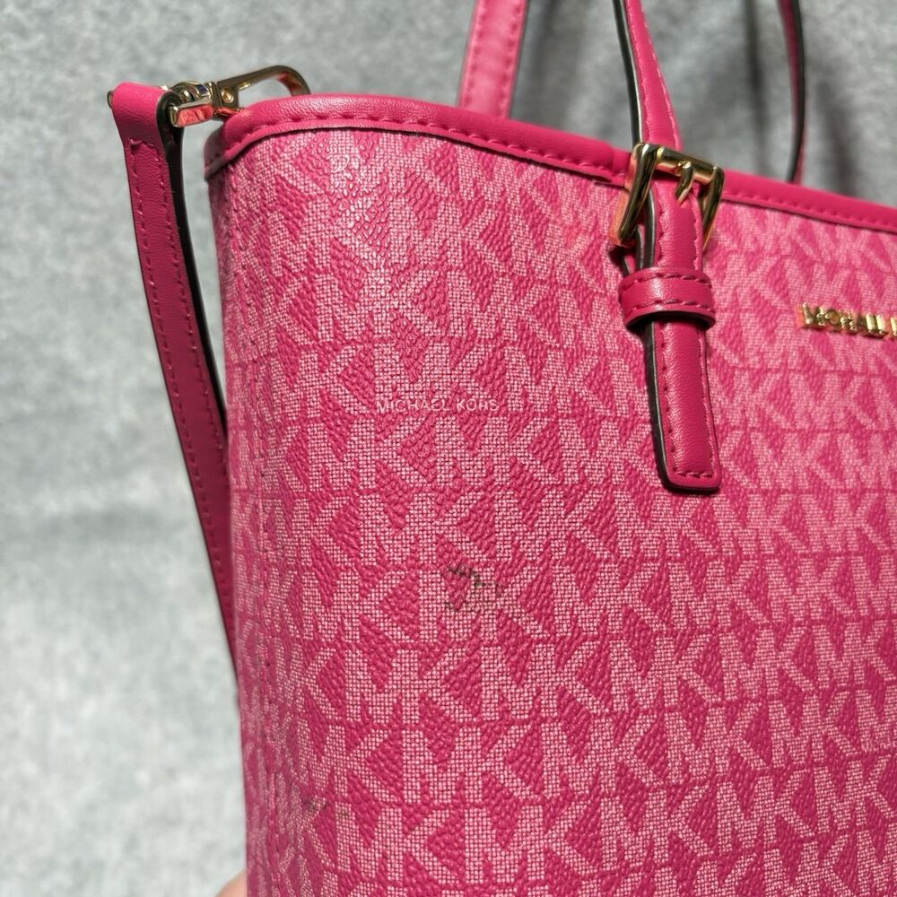 Michael Kors XS Carry All Jet Set Travel Tote ELECTRIC PINK MK GUC Crossbody - Picture 5 of 10